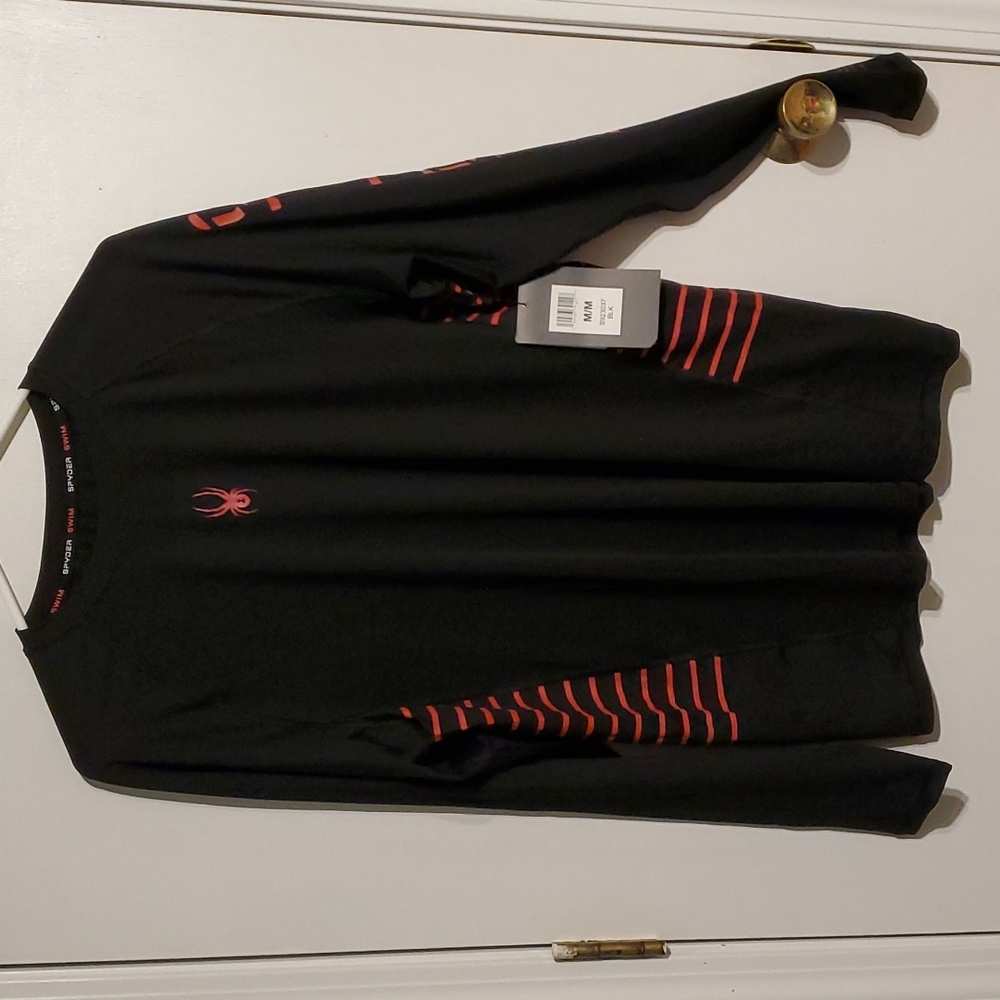 New Spyder men's M black with red UPF 30+ swim shirt